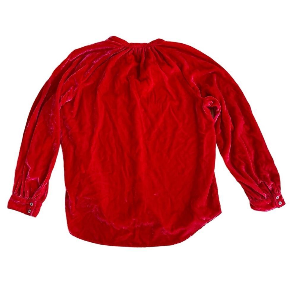 Anthropologie PILCRO Red Shirt Crushed Velvet Top Blouse Long Puff Sleeves XL - Picture 14 of 15